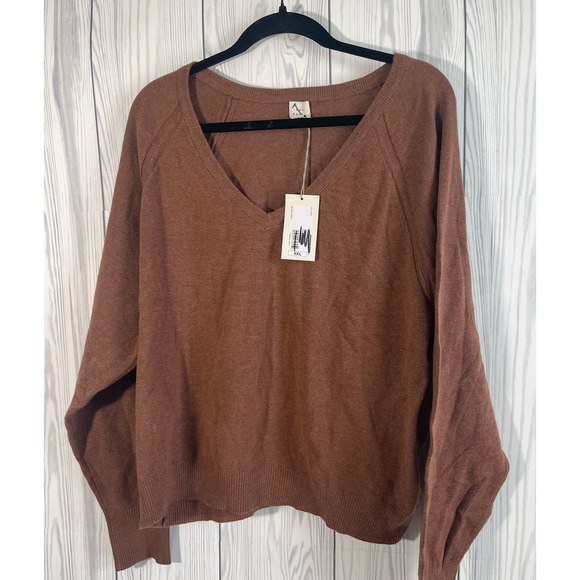 A New Day Womens Brown V Neck Lightweight Sweater - 2XL - Picture 1 of 5